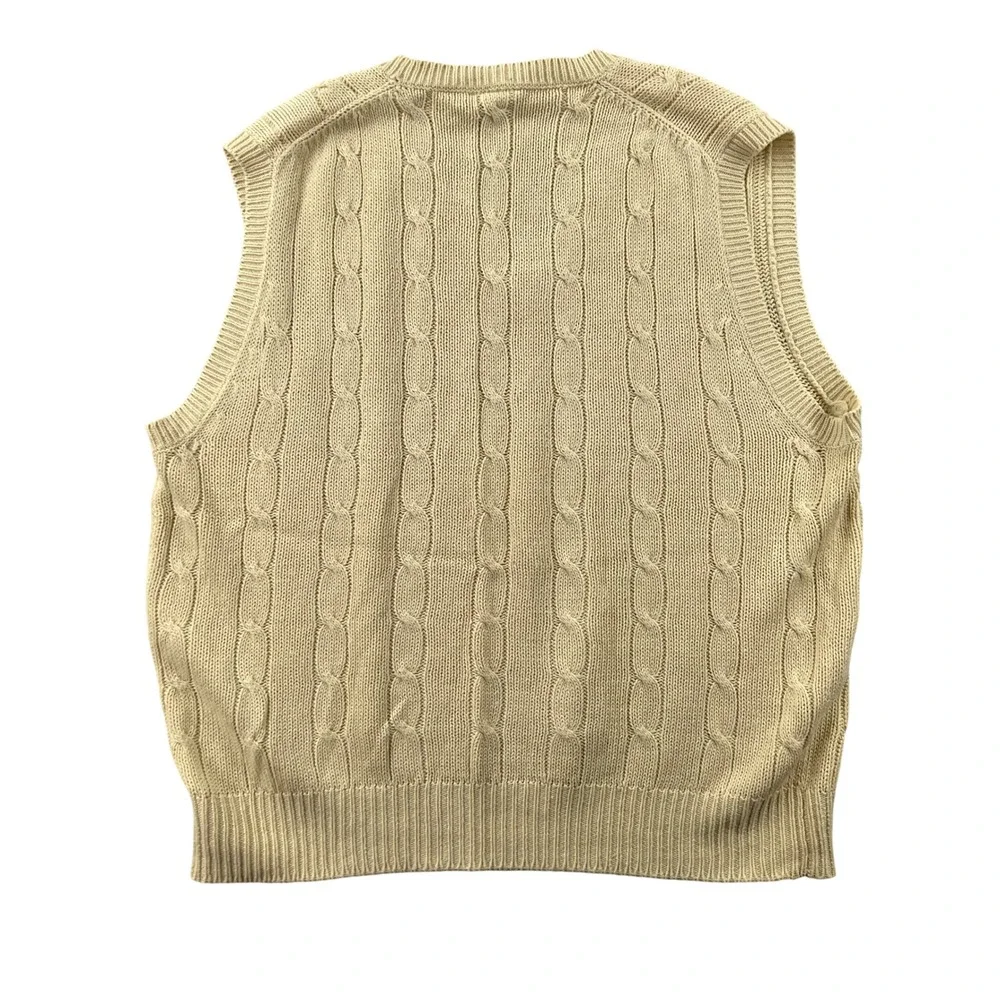 Vintage 90s Jacobson's Cream Cable Knit V-Neck Sweater Vest Ramie Cotton Grandpa